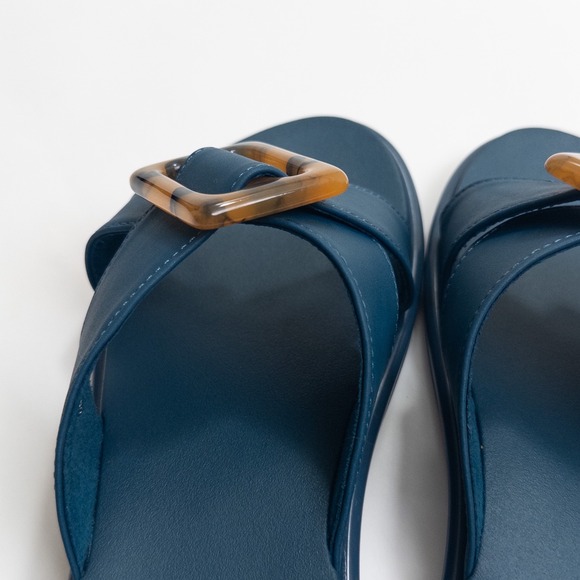 Olukai La'i Slide Sandals Women 8 Blue Tortoise Buckle Comfort Slip-On 31473-00 - Picture 15 of 16